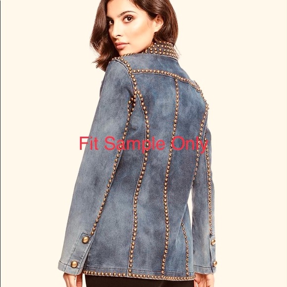 Denim Leopard Studded Blazer - Picture 2 of 3